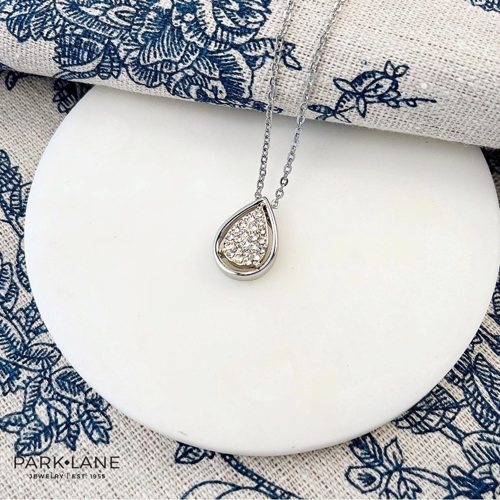 Park Lane EVIE Silver Necklace, Pear-Shaped Pave Crystal Pendant, 16”+3”, NWT - Picture 3 of 8